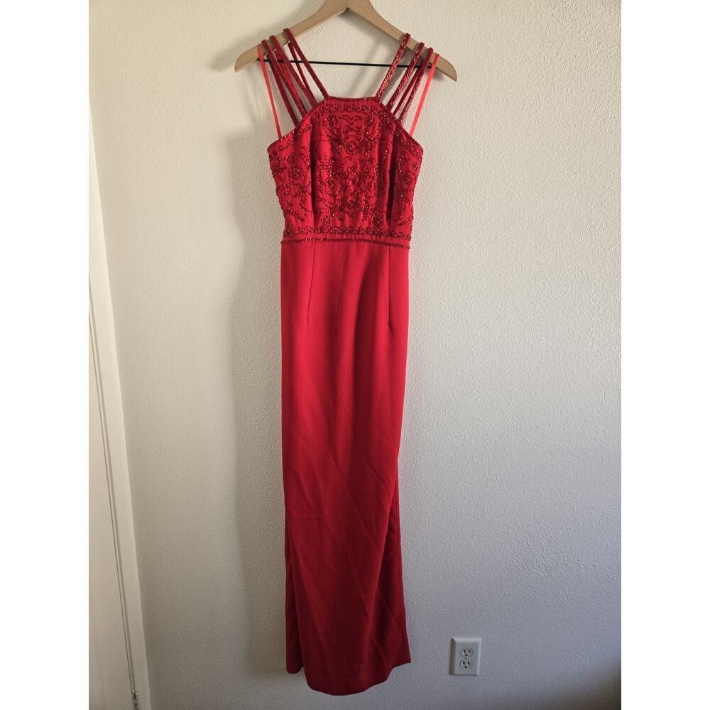 Vtg Y2k Pinky & Me Red Beaded Formal Evening Gown Prom Siren Pageant Glam Size 8 - Picture 4 of 12